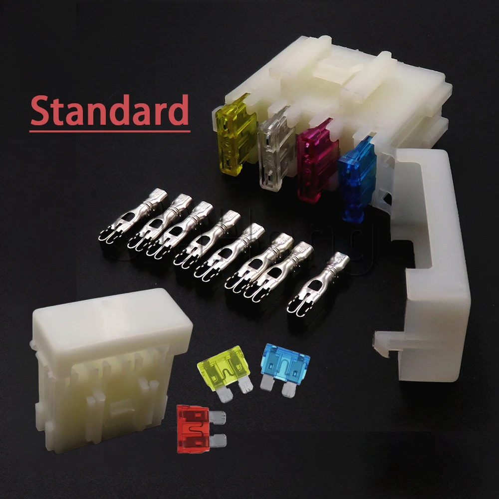 1 Set 4ways White Lighter Frontal For Standard Fuses AC Assembly Auto Fuse Holder with Terminal Middle Medium Fuse Box