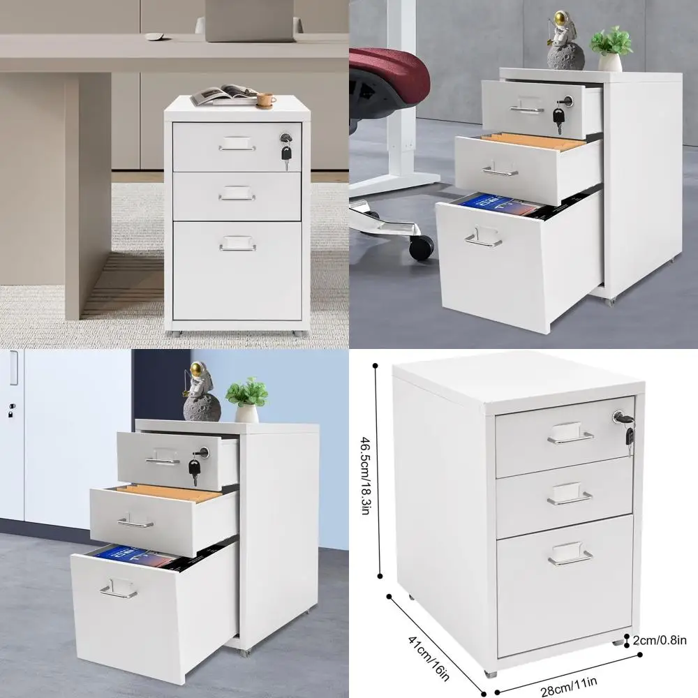 

White Metal Lockable 3-Drawer File Cabinet for Letter/Legal Size Files, Easy Assembly