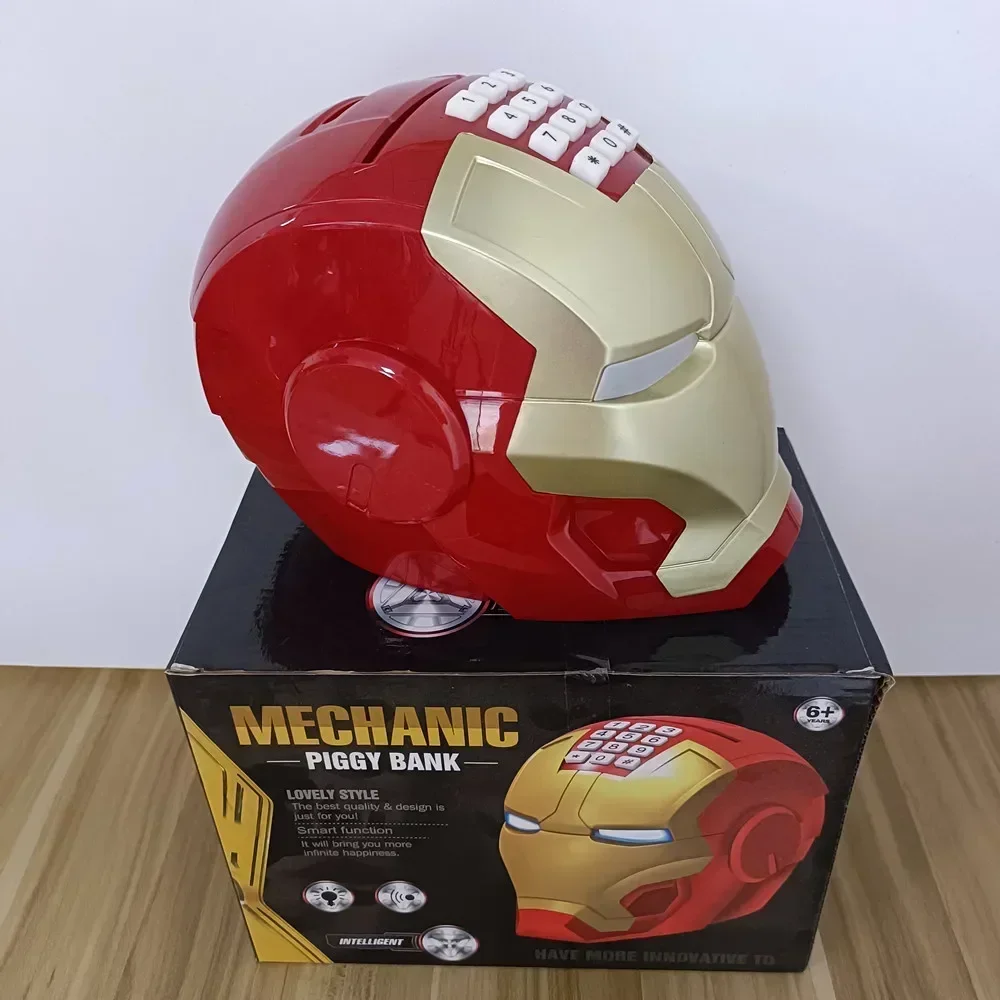 Superhero Electronic Light and Music Iron man helmet Password lock Piggy bank Savings box figures model toy desk decor kids gift