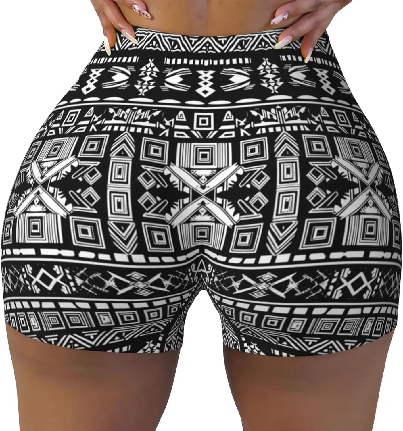 Tribal-Print Workout Biker Shorts for Women High Waisted Tummy Control Spandex Booty Shorts for Gym Yoga Volleyball