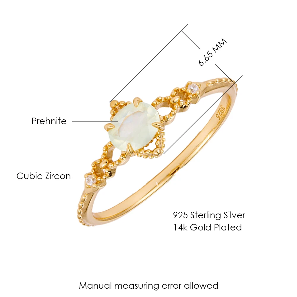 لامون خمر خاتم الأحجار الكريمة الطبيعية Prehnite للنساء رومانسية الجوف خارج 925 فضة الذهب Vermeil غرامة مجوهرات هدية