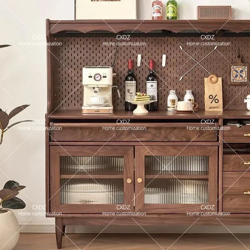 Nordic Walnut Solid Wood Sideboard with Slate Top Living Room Storage Cabinet Against Wall Tea Wine Locker Household