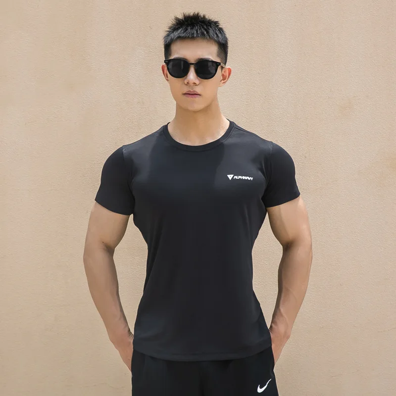 Short Sleevle Elastic Fitness Suit Summer Sweat Absorbing Breathable Slim Fitting T-shirt Gym Sports Short Sleeved Training Suit