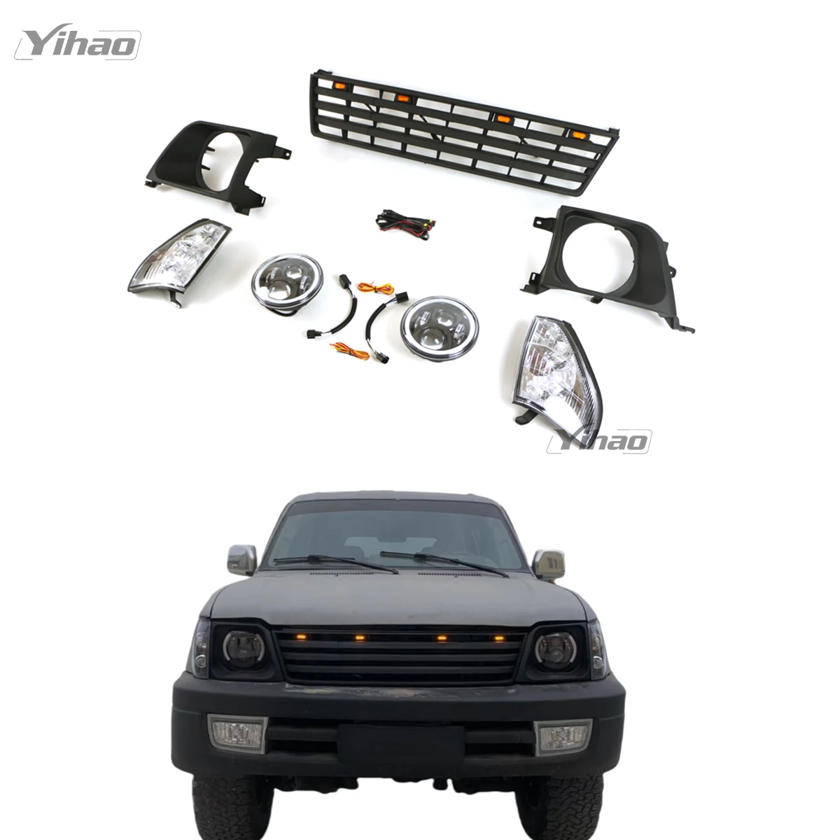 

Direct Factory Modified ABS Front Body Kits Grille With Light Frame for Toyota Land Cruiser for 1993-2002 LC95 fj95 Car Parts
