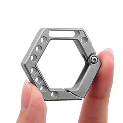 Unique design brown leather Titanium Gray TC4 Ti hexagon snap spring Lock quick release Carabiner Keychain FOB EDC DIY Gift