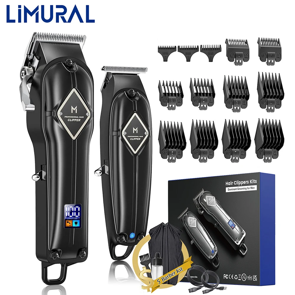 

2024 Limural Electric Hair Clipper Wireless Hair Cutting Kit Beard Trimmer LED Display Replacement Blade Trimmer Clipper for Men