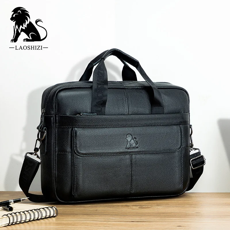 Bolso de hombro de gran capacidad para hombre, Maletín de negocios de cuero genuino, de marca, 14 pulgadas