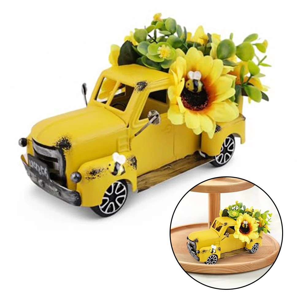 

Sunflower Table Decor Yellow Summer Metal Truck With Artificial Sunflowers Table Decor A Car + A Bouquet Of Flowers High Quality