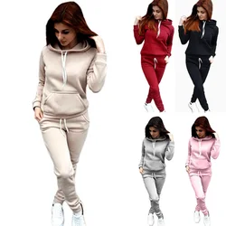 Women Classic Solid Color Tracksuit Autumn/Winter Warm Cotton Hooded Sweatshirt Suits Plus Size Clothing Sets S-4XL