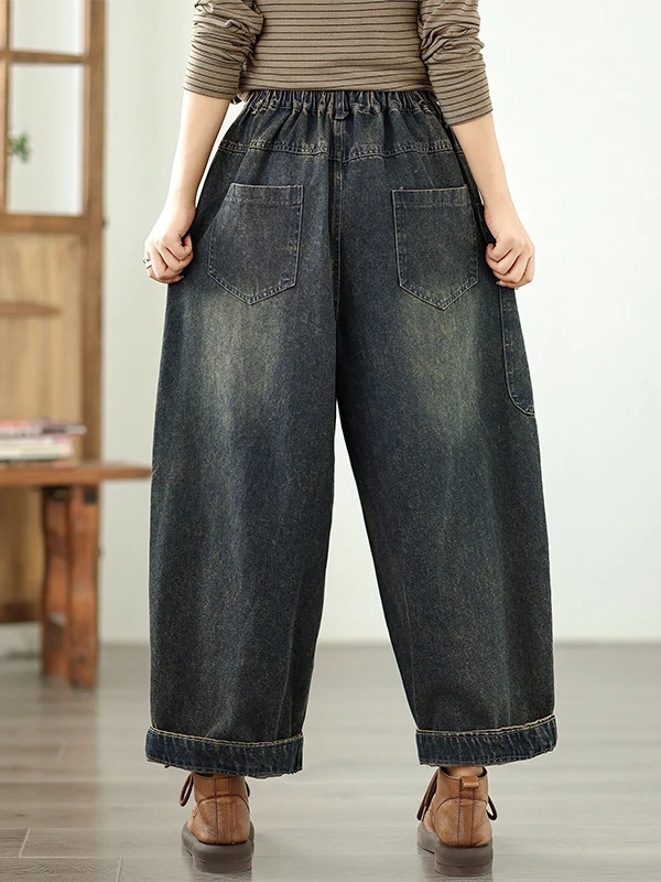 Dames katoenen denim jeans met rechte pijpen, losse pasvorm, casual lantaarnbroek, herfst nieuwe Sle afslankeffect, negen punten jeans