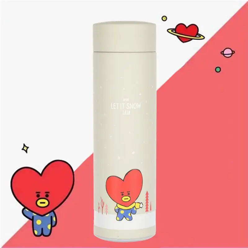 500Ml Animation Peripheral Bt21 Thermos Cup Creative Cartoon Cute Stainless Steel Cup Male and Female Student Water Cup Gifts