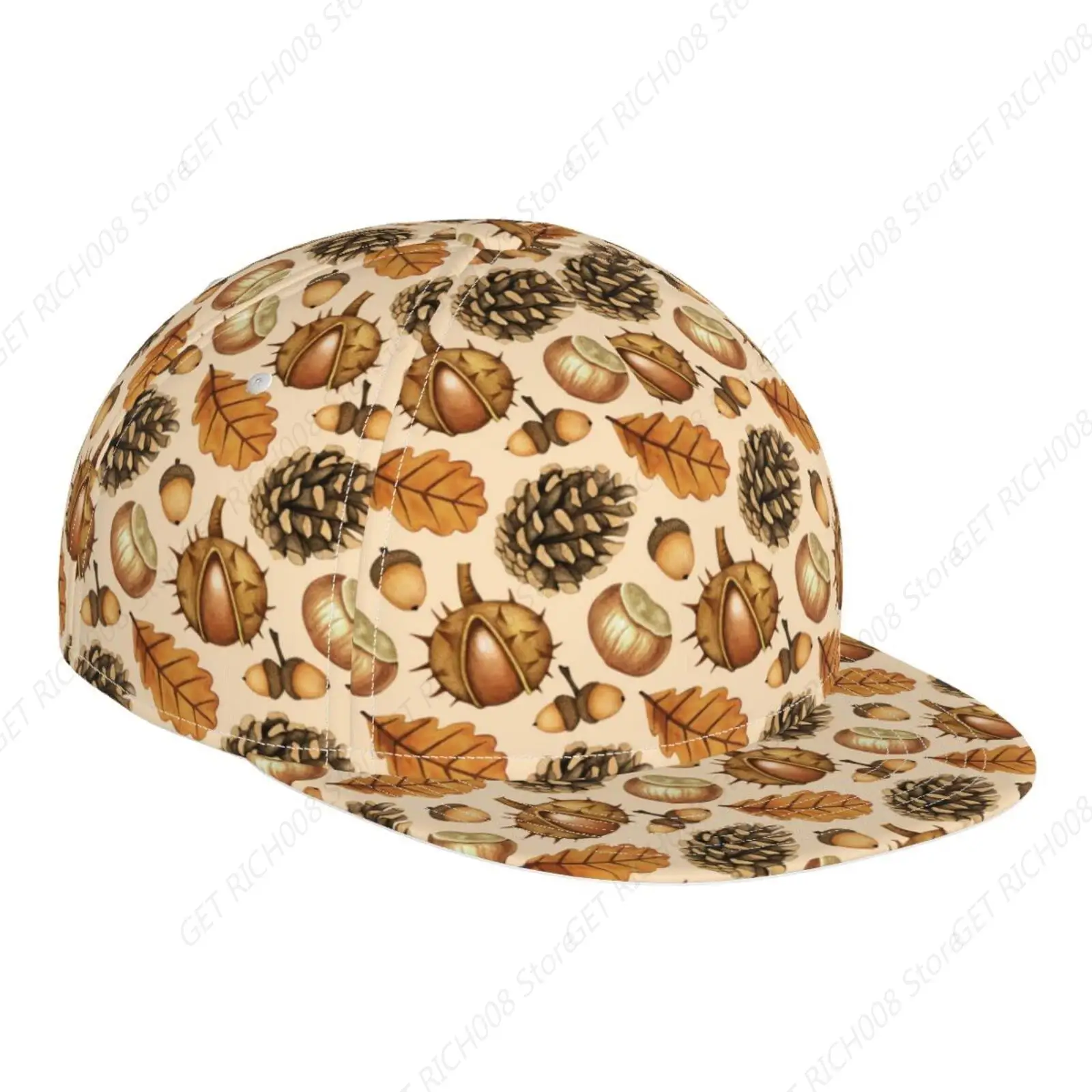 Pine Cones Chestnuts Baseball Cap For Men Women Fashion Print Flat Bill Brim Cap Adjustable Hip Hop Cap Black