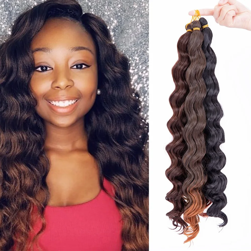 22 Inch Deep Wave Synthetic Crochet Braiding Hair Extension Daily Easy To Style Extensions No Weft Faux Braiding Hair For Women