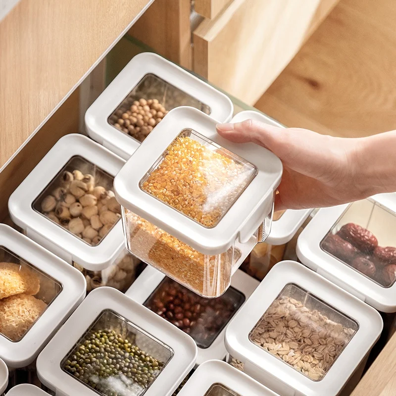 

Food ade Kitchen Storage Box Naiyoumi Sed Container ain Rice Buet Flour Preservation Tank Simple Sle Square PET Ma...