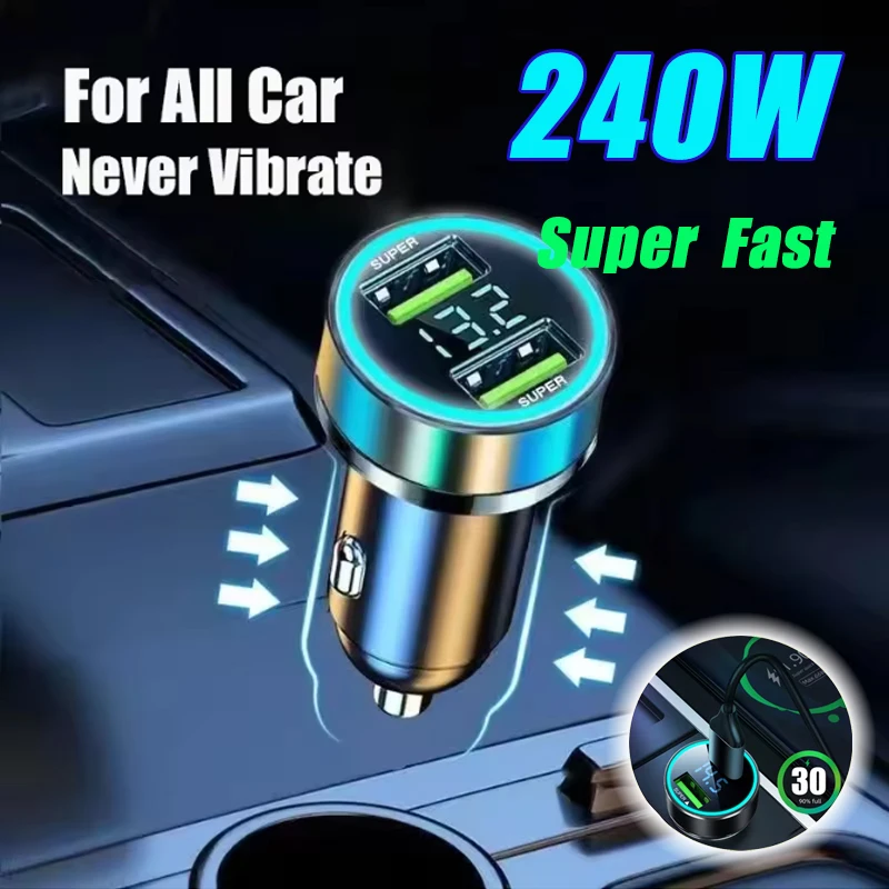 240W 2-Port Car Speed Charger Digital Display Voltage Measurement Universal Digital Display USB Charging Adapter Car Accessories