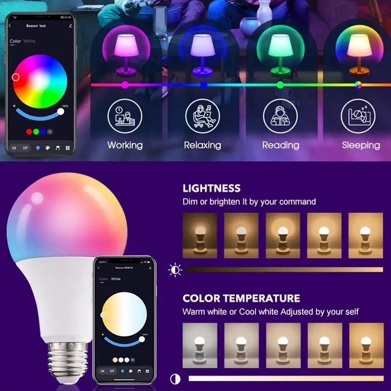 Tuya Smart Led Bulb Light 10W Bluetooth-compatible Lamp E27 RGBW Led Lamp Color Changing Lampada RGB+CCT Decor Home AC85-265V