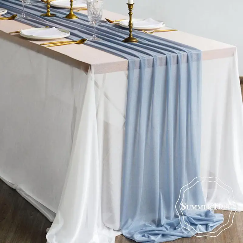 Sheer Table Runner Dust Blue Elegant Wedding Rustic Mariage Romantic for Charming Weddings and Enchanting Parties Decoration