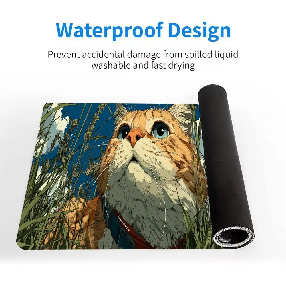 O gato laranja na grama regou-se Tapete de mouse lavável com fundo de borracha antiderrapante adequado para trabalho, jogos e escritório