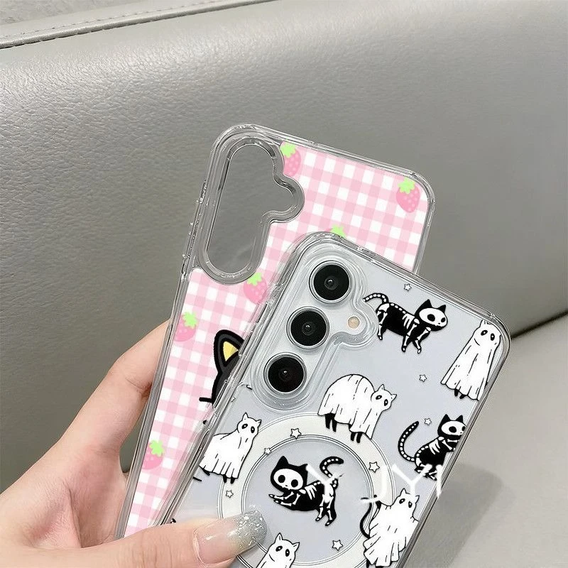 

Магнитный чехол для телефона Samsung Galaxy Note20 Ultra Plus 5G A56 A55 A54 S20 S25 FE S24 S23 S22 S21 для MagSafe, унисекс, с черепом