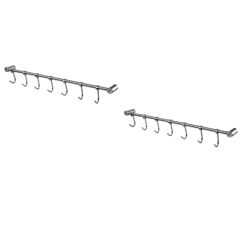 

3X Kitchen Rail Rack Wall Mounted Utensil Hanging Rack Hanger Hooks For Kitchen Tools Pot Towel 7 Sliding Hooks