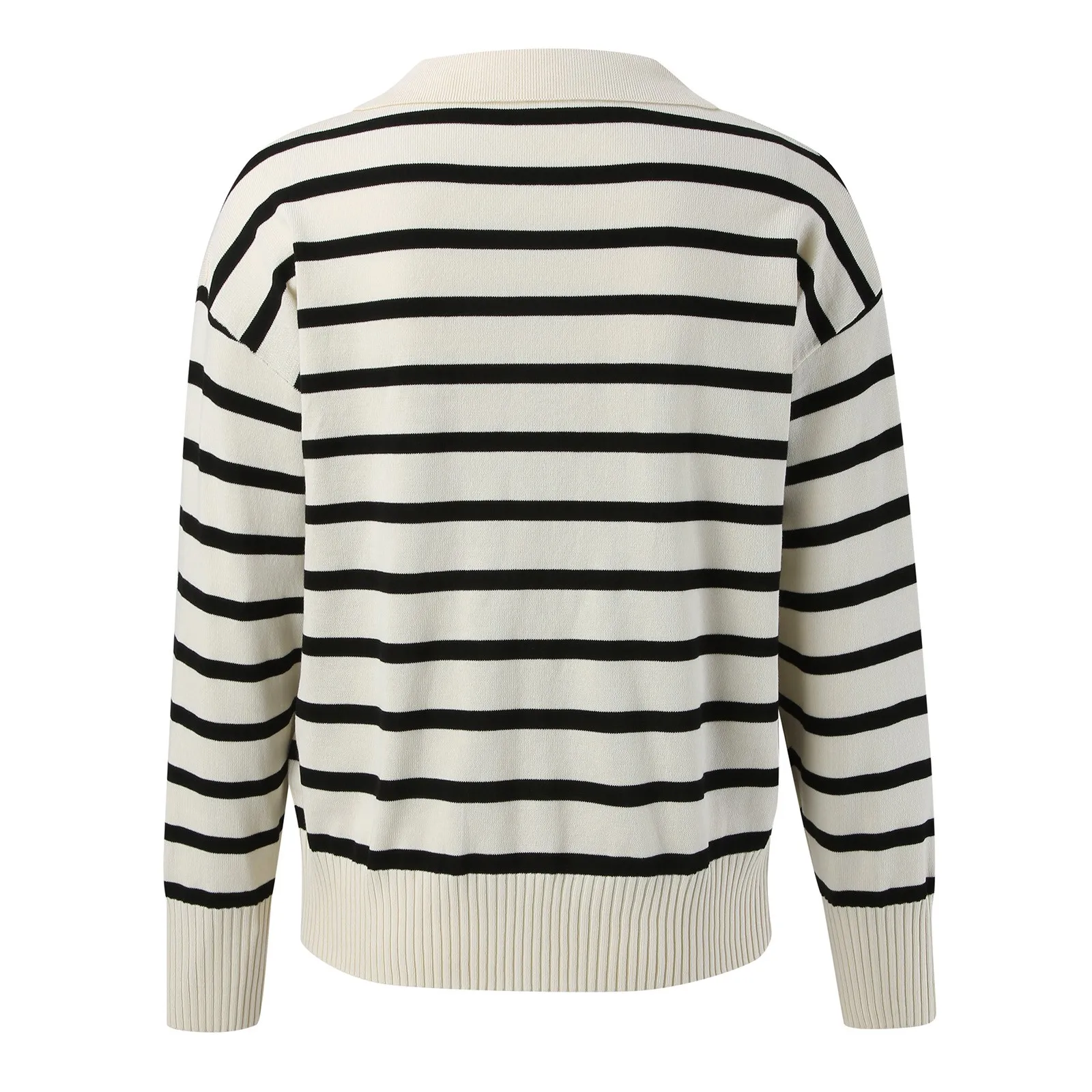 Striped V-neck Pullover Polo Sweater Women\'s Early Autumn Casual All-match Tops Long-sleeved Knitted Bottoming Sweaters Jumpers