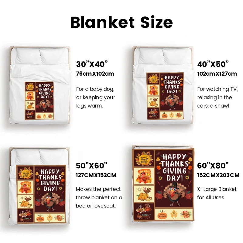 Thanksgiving Gifts for Children Adults Family Fall Pumpkin Turkey Decorative Flannel Blanket