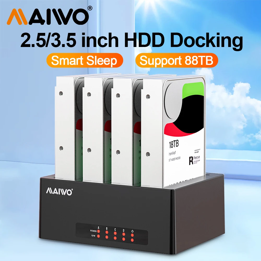 Custodia per disco rigido MAIWO a 4 alloggiamenti USB 3.1 Type-C Multi-Bay esterno da 2,5 e 3,5 pollici HDD SDD Docking Station Scatola per disco rigido con UASP