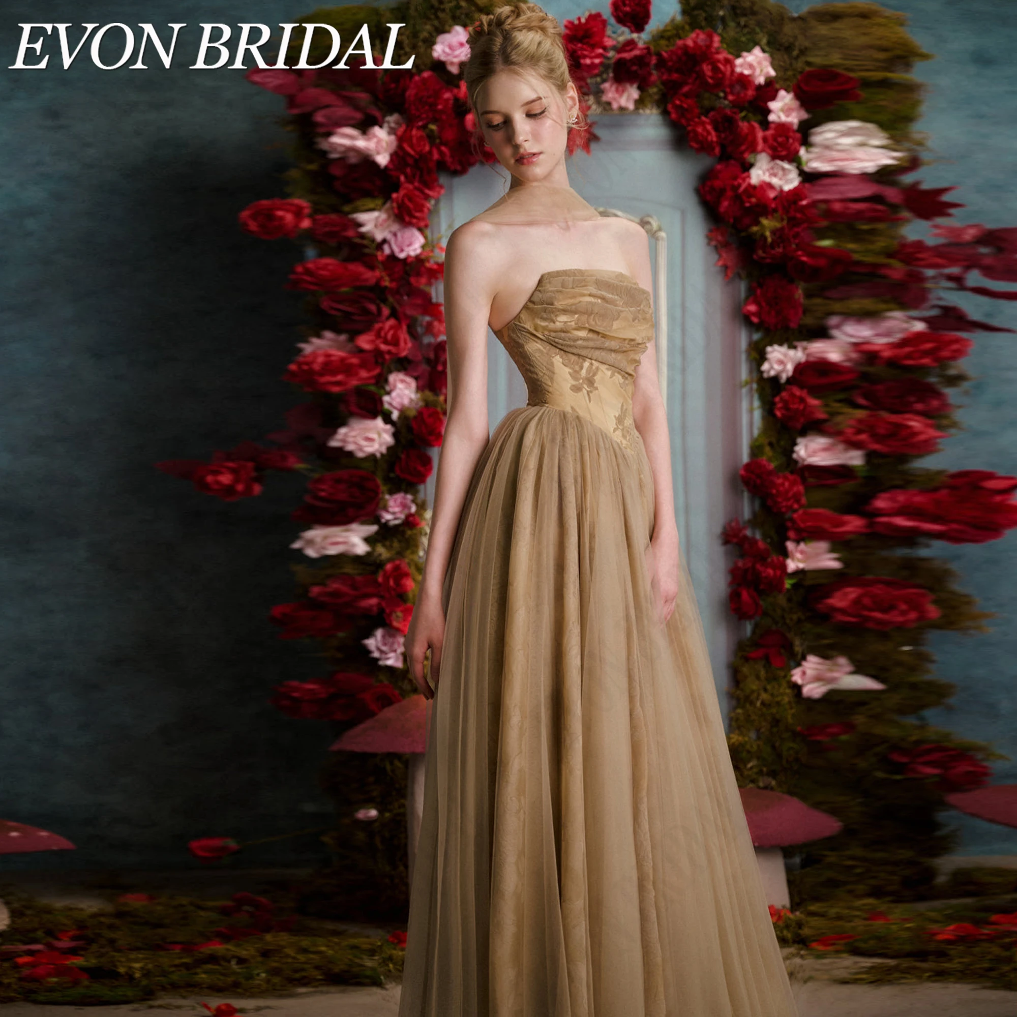 EVON BRIDAL Strapless Tulle Women's Prom Gowns 2026 A-Line Personalized Evening Dresses Sleeveless Basque Waist Sexy فستان سهر