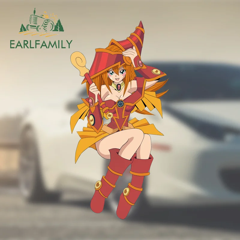 EARLFAMILY Sitting Sexy Anime Dark Magician Girl Car Stickers Sunscreen Waterproof Vinyl Decal Surfboard Trunk Laptop Decoration