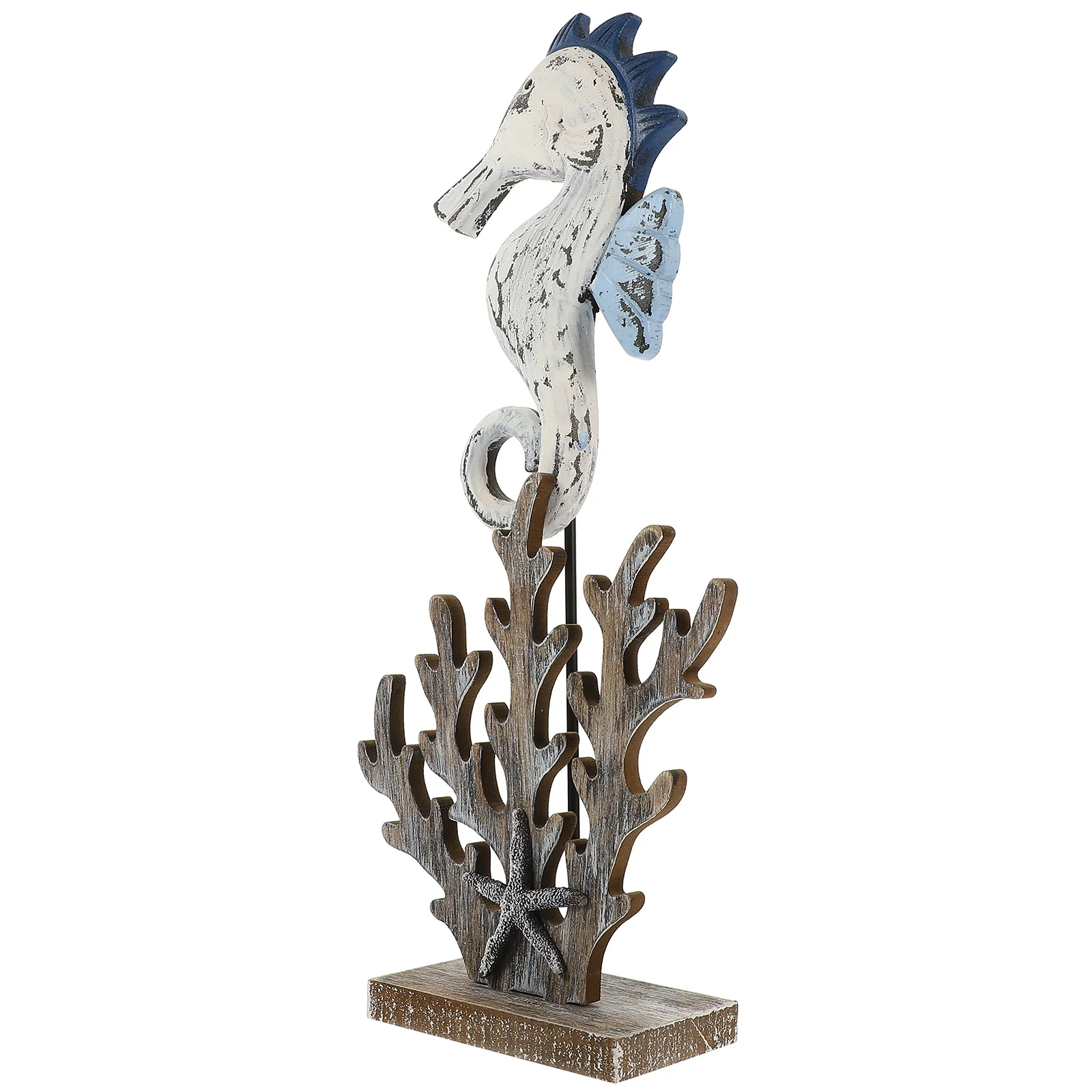 

Mediterranean Style Wood Craft Home Decor Ocean Themed Tabletop Ornament Vintage Coral Seahorse Wood Carving Home Decor