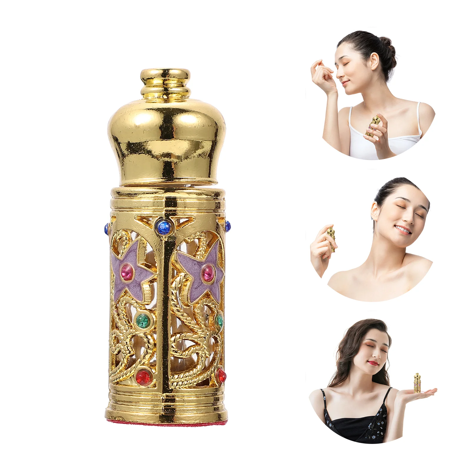 

Essential Oil Empty Bottle for Decor Arabic Perfumes Women Storage Finished Product Oils Alloy Glass Portable Travel