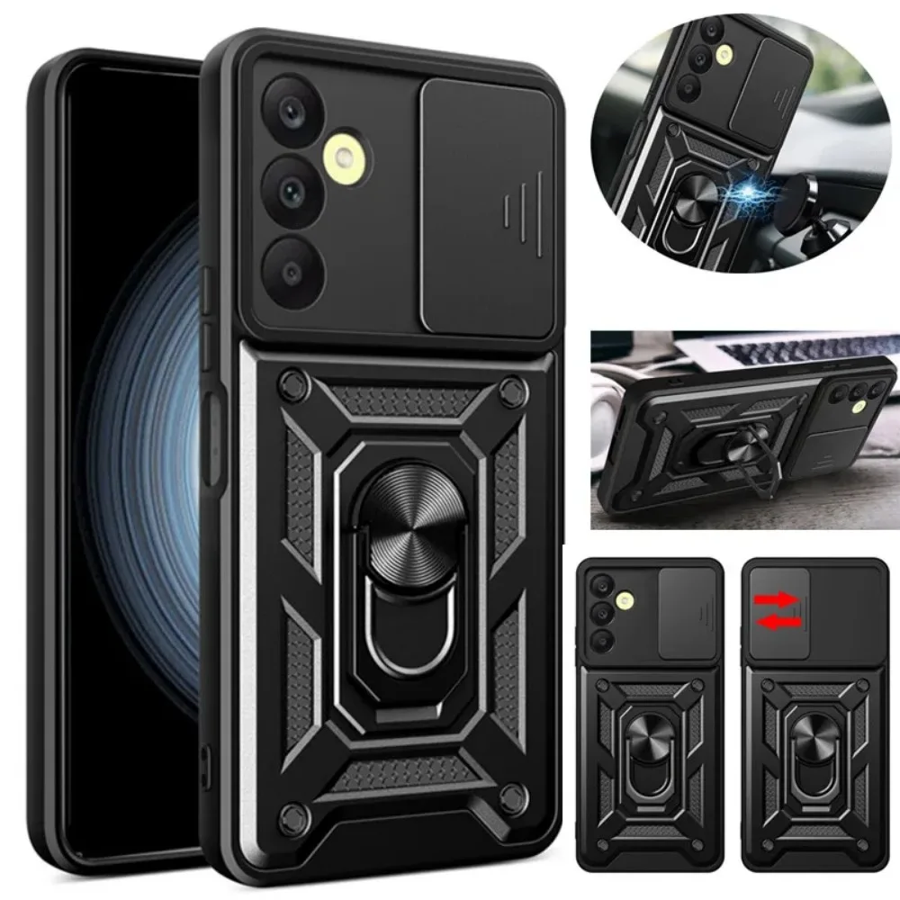 Shockproof Armor Case for Samsung Galaxy M35 A55 M55 M15 A15 A35 A05S A54 A25 A34 A24 A14 Ring Holder Slide Lens Protect Cover