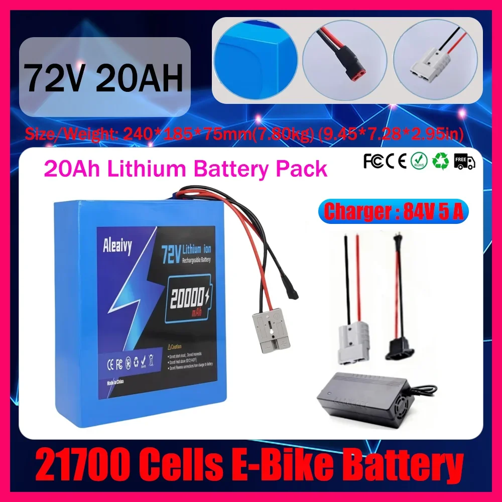 

New Aleaviy 72V20Ah Electric Bike Lithium Battery Pack 20000mAh Li ion Ebike Battery for Bicycle Scooter Motorcycle with Charger