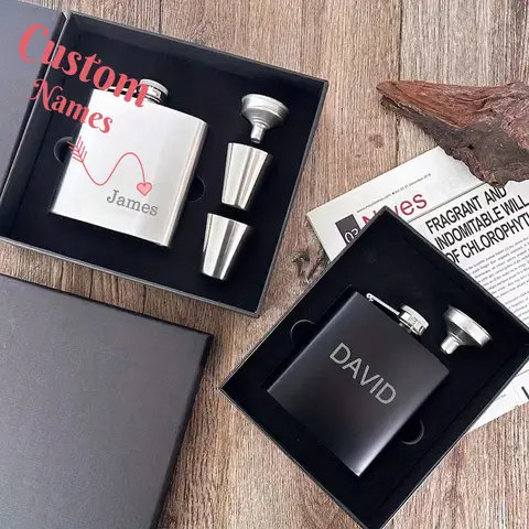 Personalized Custom Engraved 6oz Hip Flask - Premium Men's Flask for Groom, Groomsmen Gifts, Wedding Party Keepsake