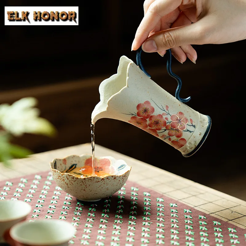 140ml Hand-painted Plum Blossom With Handle Tea Pitcher Divide Tea Cha Hai Dispenser Justice Cup Fair Mug Tea Ceremony Ornaments