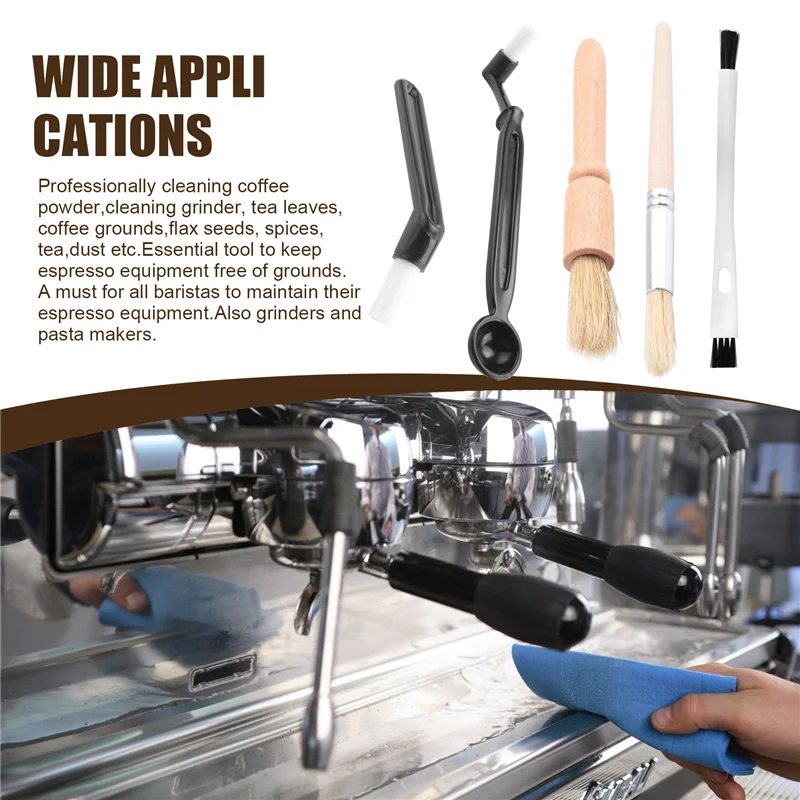 A94E-مجموعة فرشاة القهوة مجموعة فرشاة اسبريسو، فرشاة تنظيف ماكينة طحن القهوة الخشبية وفرشاة اسبريسو لماكينة القهوة