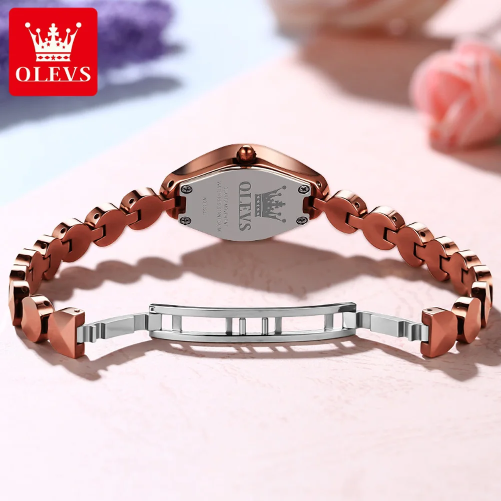 OLEVS 7007 Luxury Original Quartz Watch For Women Ultra-Thin Rhombus Mirror Waterproof Fashion Tungsten Steel Strap Woman Watch