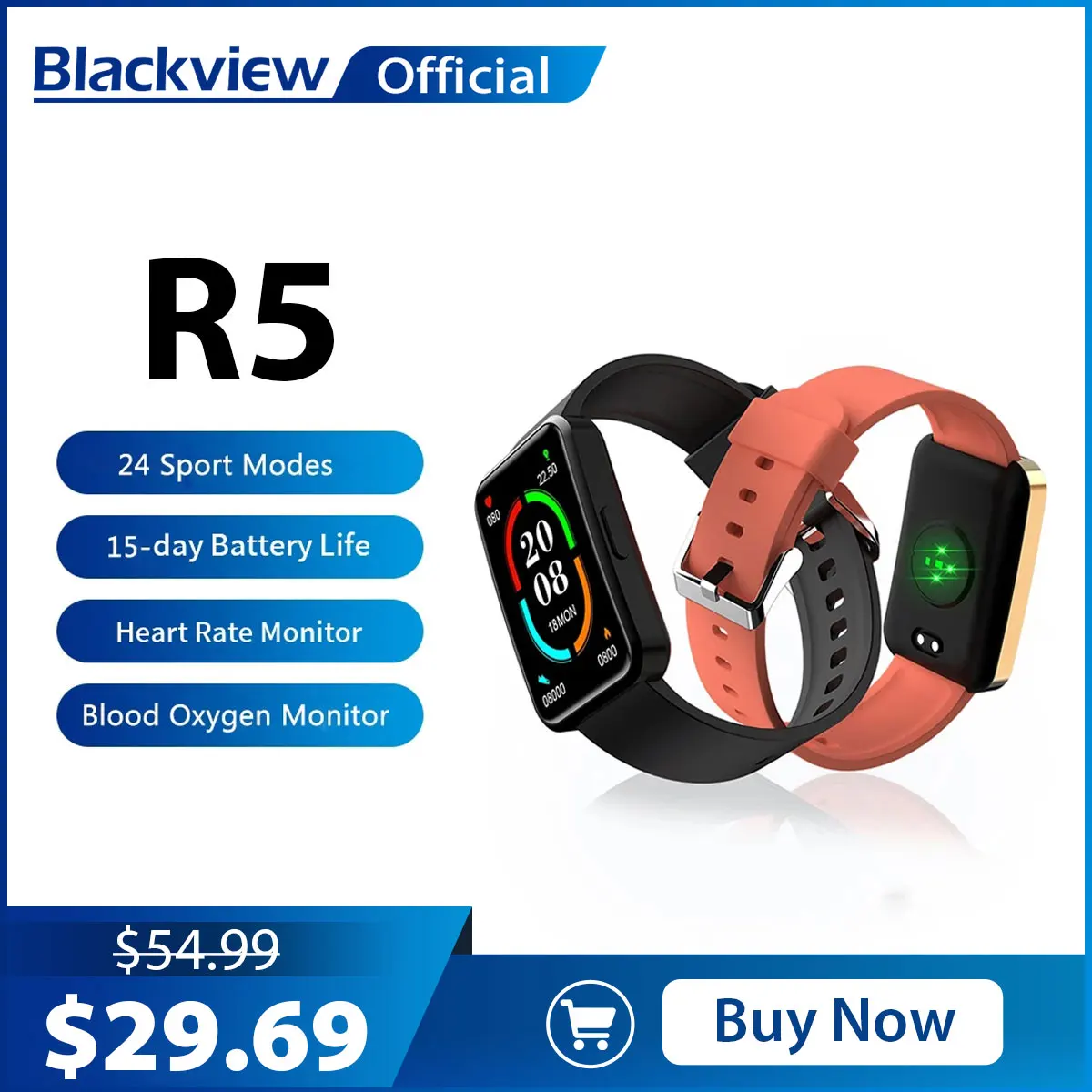 

Blackview R5 Blood Oxygen SmartWatch Bluetooth Fitness Heart Rate Sleep Monitor IP68 Waterproof Smart Watch Android IOS