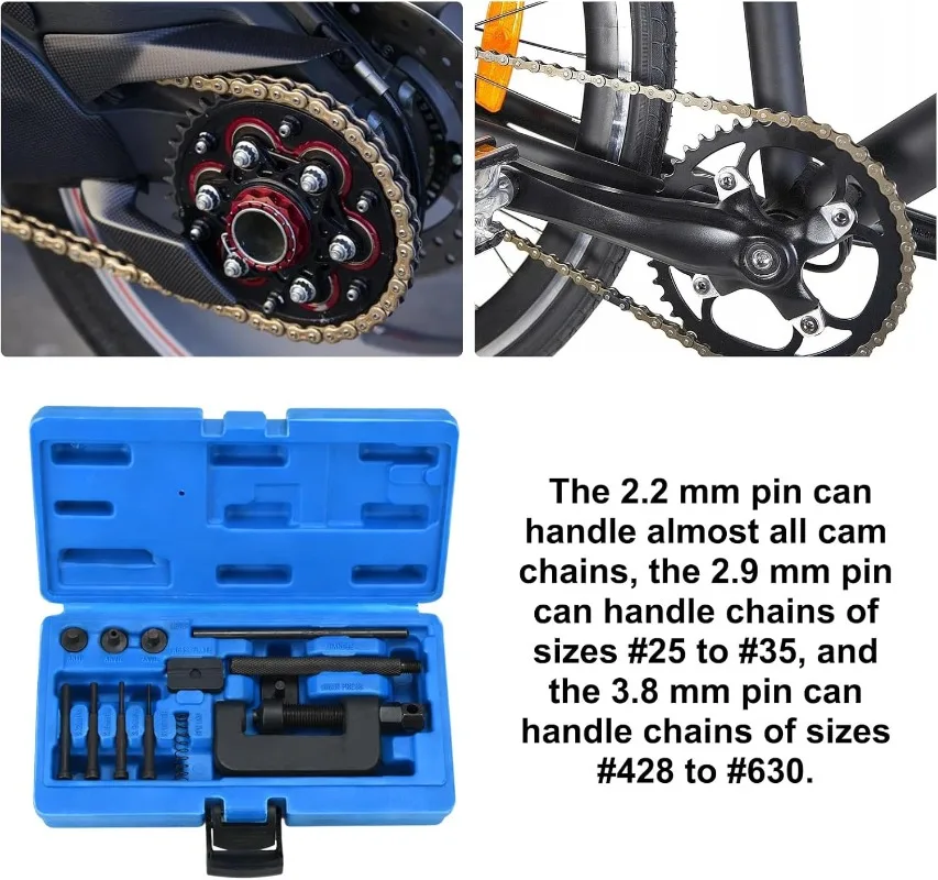 XMAO Heavy Duty Chain Breaker Riveter Kit, Bicycle Motorcycle Pin Press Cutter 2.2/2.9/3.8mm for Timing Cam Drive Chains