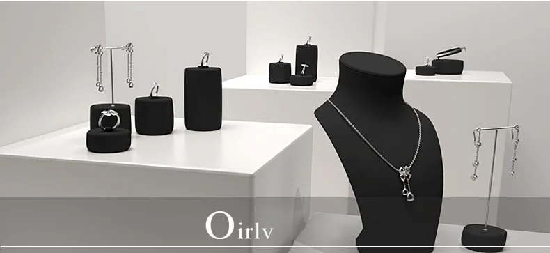 Oirlv Schwarzes Samt-Schmuckdisplay-Set: Halskettenbüste, Ringhalter, Ohrringständer, Armreif-Präsentationsständer für den Einzelhandel – Detail 16