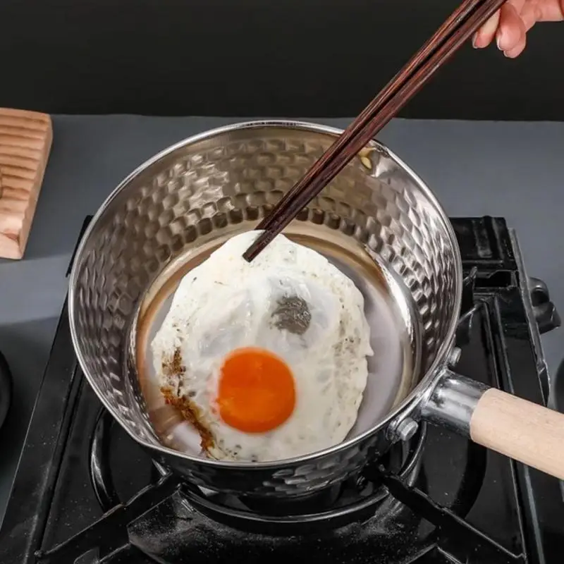 【S】Stainless Steel Soup Pot Snow Pot Flat Bottom Non-Stick Wok Solid Wood Handle With Hook Stew Pot Milk Pot Kitchen Cookware