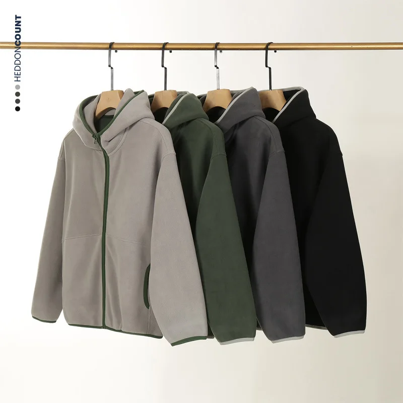 Hoodie men's outdoor fleece cardigan for warmth, winter coat with color blocking and fleece jacket, zipper hoodie