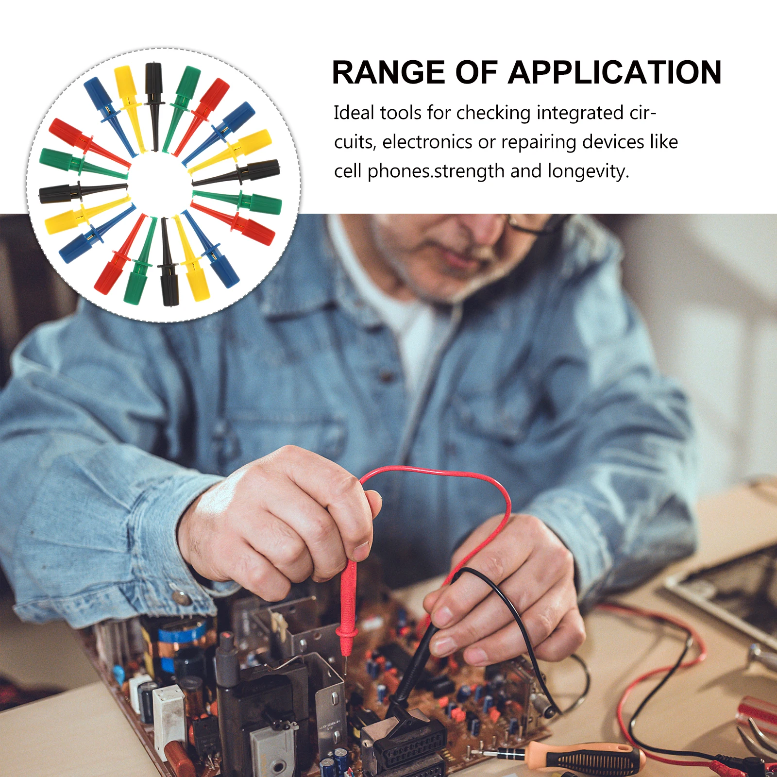 

20Pcs Multimeter Test Probe with Built-in Spring Push Button Test Hook Clip for Electronics Testing Insulated Safety Design