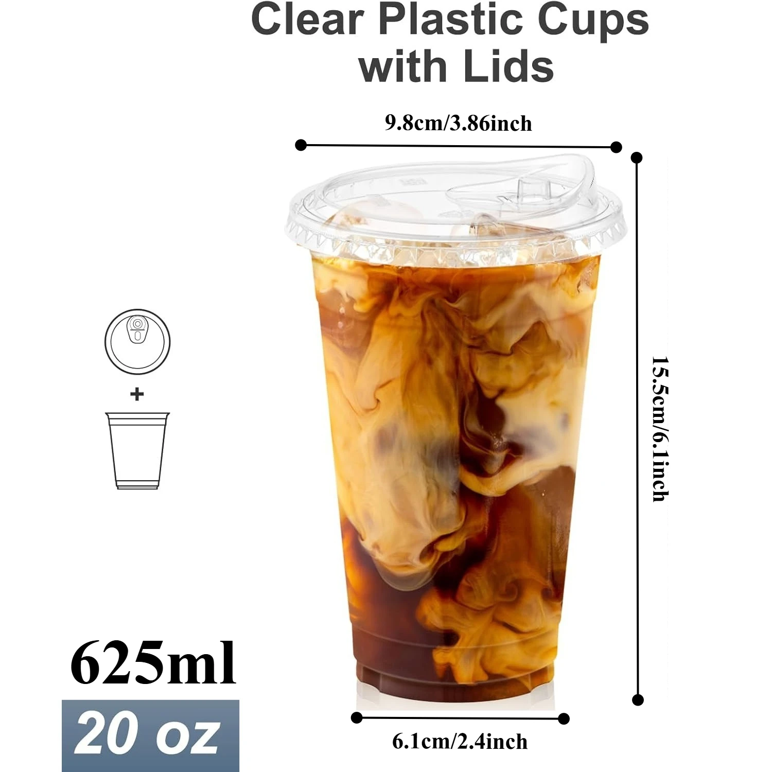 16oz/20oz Transparante Plastic Bekers met Deksels, Robuuste IJs-koffiebekers met Sip-deksels, Wegwerp Plastic Smoothiebekers voor Koude Dranken