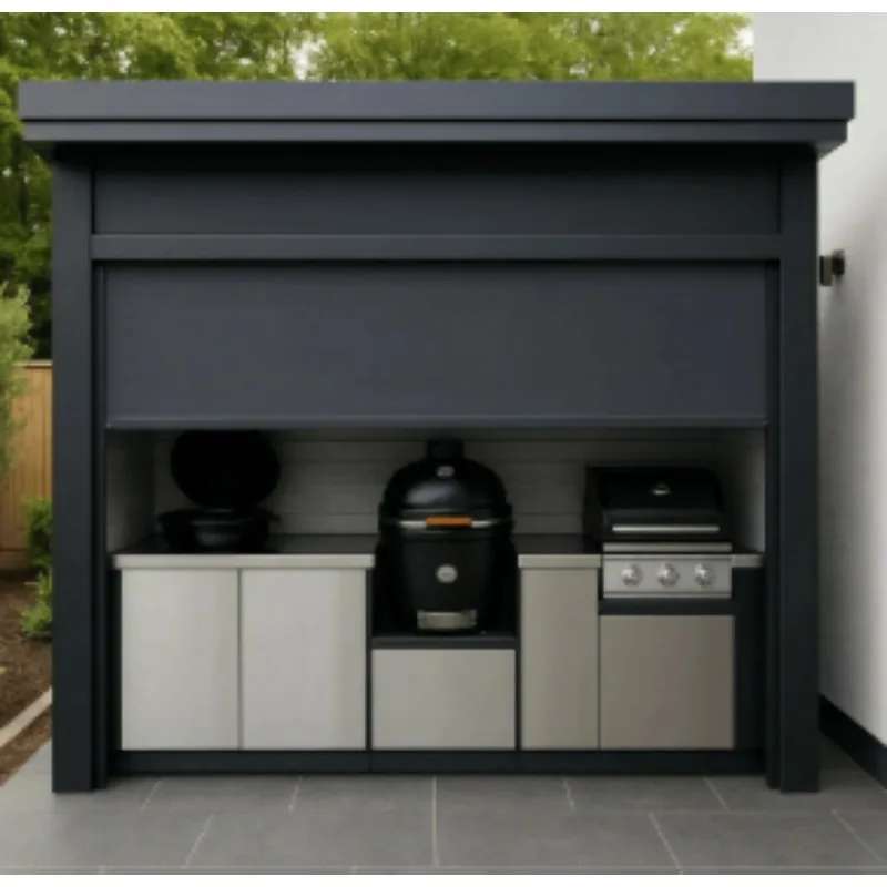 Customized roller shutter stainless steel outdoor kitchen formaldehyde-free high-quality outdoor barbecue kitchen (with hut)