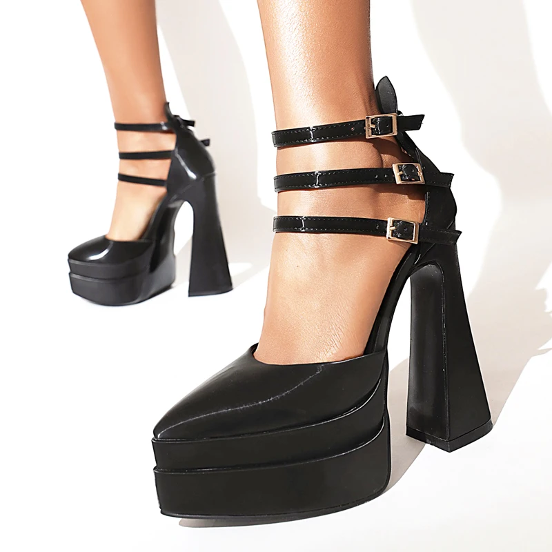 Ladies Double Waterproof Platform High Heels Pumps For Women Luxury Designer Sexy Pointed Toe Summer Party Chunky Shoes