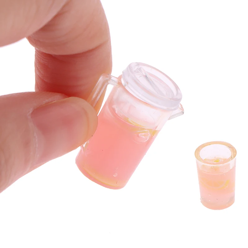 1Set 1/12 Scale Dollhouse Miniature Food Fruit Juice Milk Jug Kettle With Cup Play Model Ornament Doll House Decorative Toys-Toy