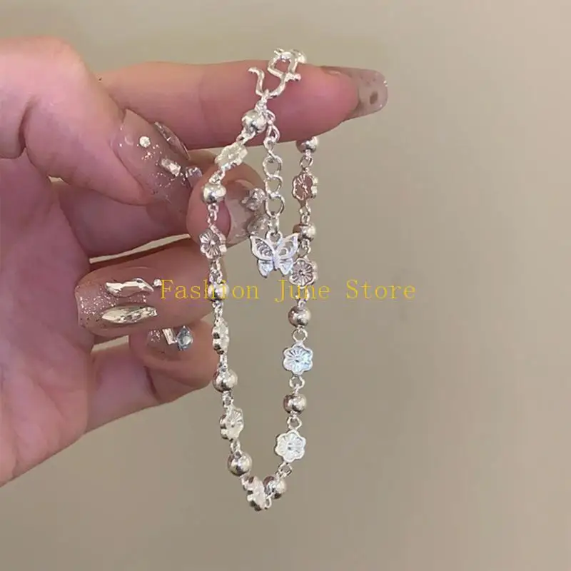 N5KA Trendy Flower Butterfly Charm Zinc Alloy Bracelet Unisex Jewelry Gift For Her
