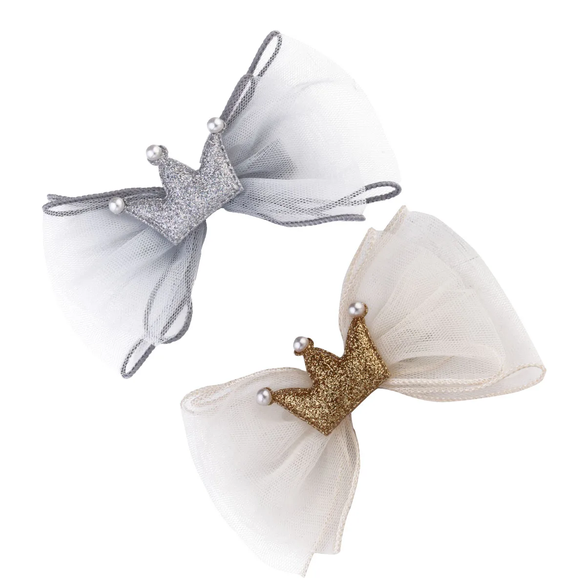 

Pearl Crown Hairpins Girls Mesh Clips Beige Textile Kids Accessories Hairstyle Decorations Smooth Surface Easy to Wear Hair Care