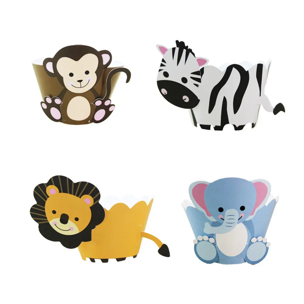 12Sets Cake Border Cartoon Animal Patterns Intricate Laser-Cut Cupcake Wrappers Easy Assemble Birthday Shower Party